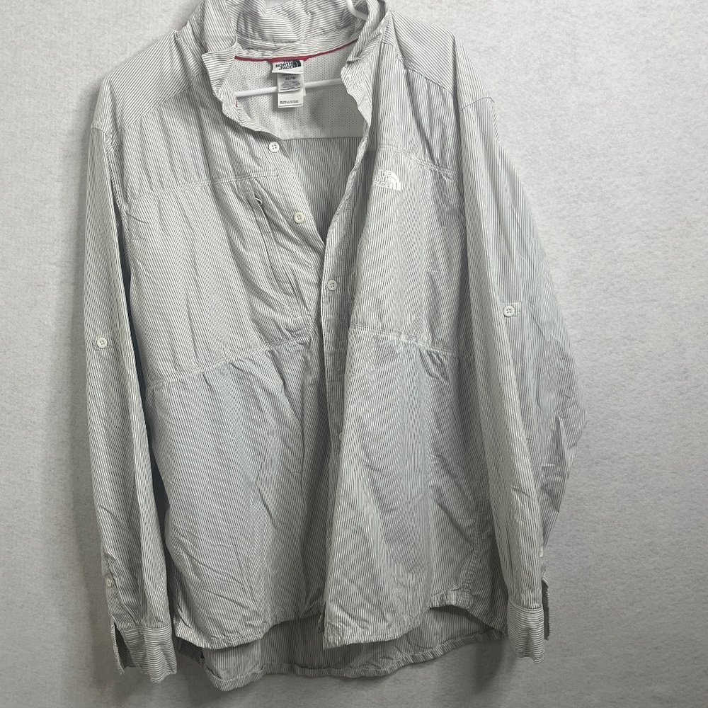 The North Face Striped Button Up Hiking Shirt XL Roll Tab Sleeve